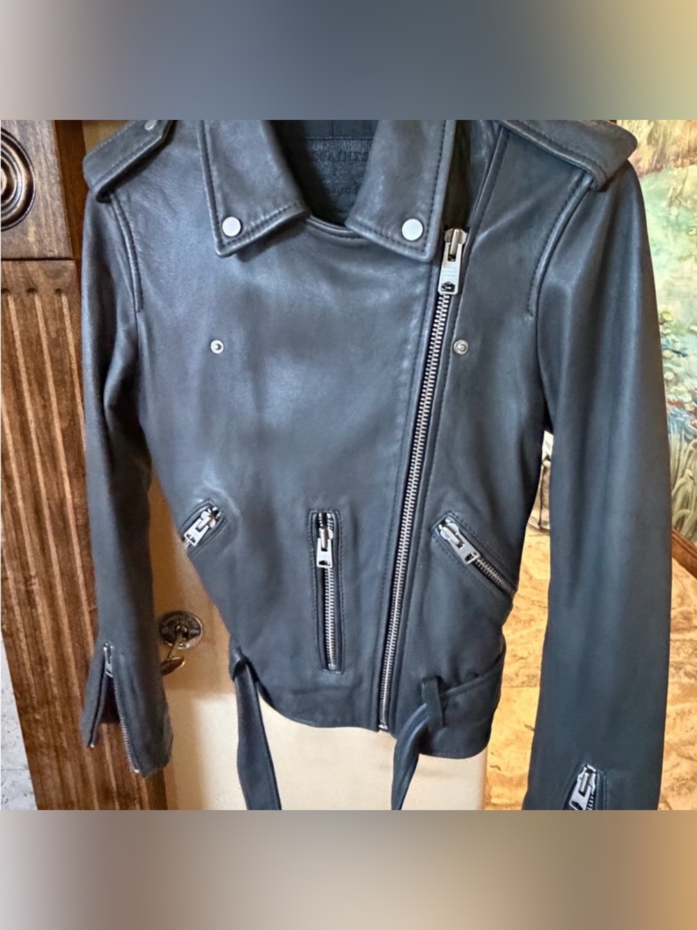 Dark Grey All Saints Balfern Jacket 100% lambskin - Picture 5 of 11